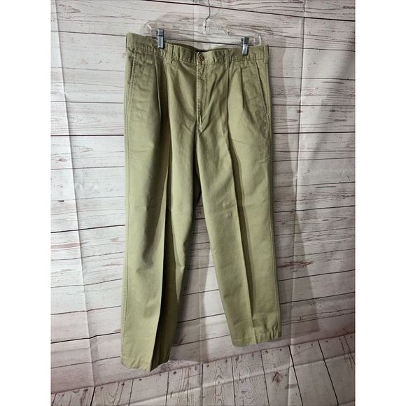 Lee Performance 36x30 Khaki Comfort Mens Casual Dress Pants Pleated Hemmed 27" - Picture 1 of 6